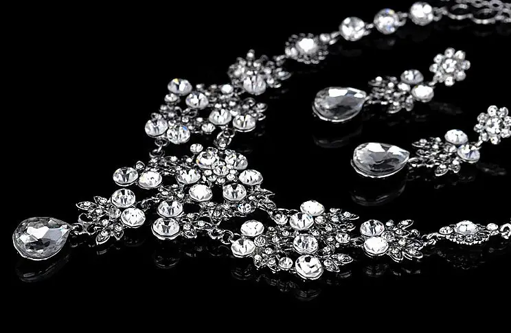 New Wedding Jewellery Set Austrian Crystal Bridal Jewelry Sets For Women Long Tassel Statement NecklaceEarrings Set (2)