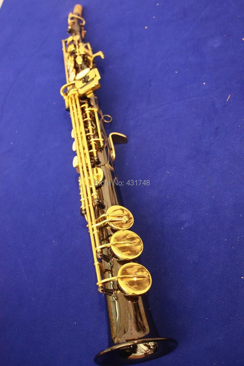 Bb прямой Саксофон сопрано Черный никель Золотые ключи ручной гравировки узор с Чехол профессиональные музыкальные инструменты