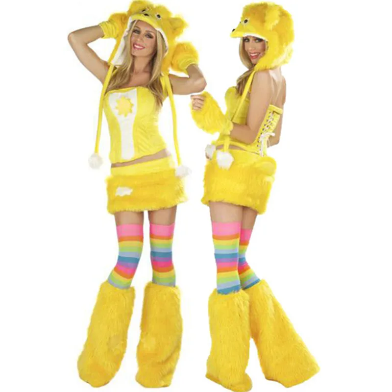 

High Quality Girl Yellow Panda Costume Animal Fur Bear Cosplay Carnival Party Dress Costume