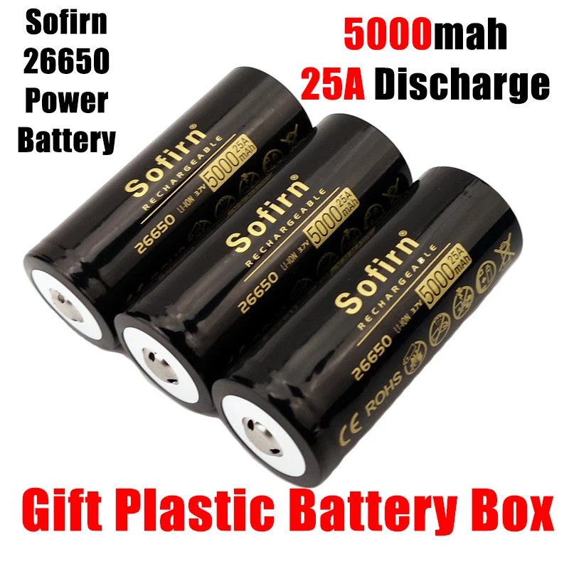 

Sofirn 26650 5C High Discharge High Drain 25A 5000mAh Lithium Battery Rechargeable Power Battery 3.7V High Capacity Batteries