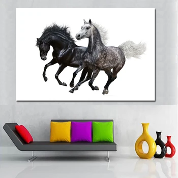 

1 Pcs Black And White Two Run Horses Animal Wall Art Pictures For Living Room Home Decor Canvas Painting No Frame