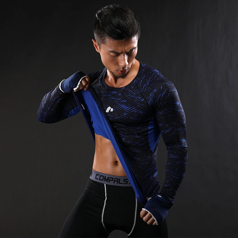

Dry Fit Men Running Gym T-shirt Sportswear Sport Top Sweatshirts Exercise Training Long Sleeve Workout Shirt