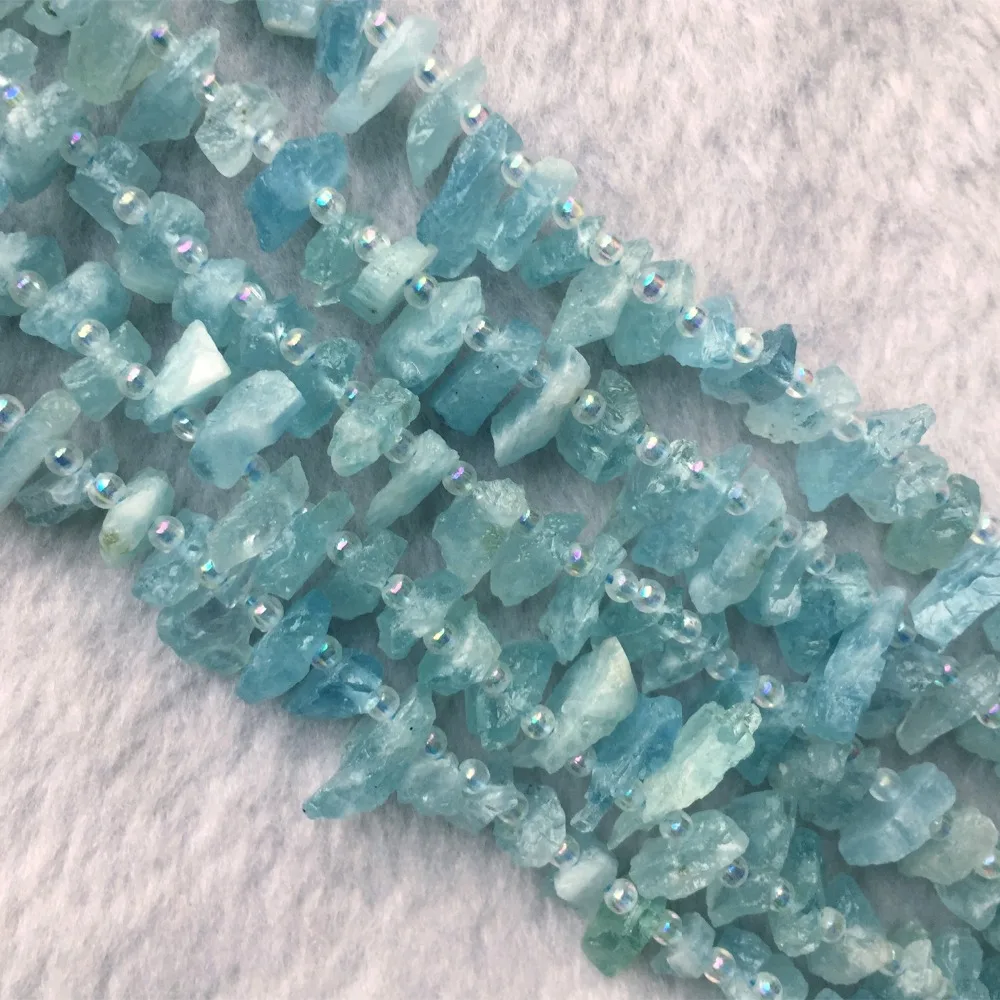 

Natural Genuine Raw Mineral Blue Aquamarine Rough Matte Long Tooth Nugget Side Drilled Loose Beads 15" 05746