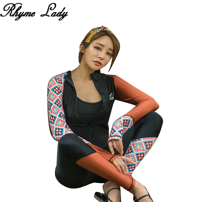 

Rhyme Lady High Quality four pieces Swimsuit woman sun Protection Long Sleeve Rash Guard 2018 girls Floral Print Bathing suit