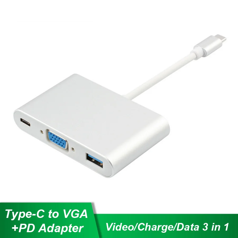 

USB Type-C to VGA USB Hub aluminium alloy USB-C Data charger 3 in 1 Adapter Type-C converter For new Macbook