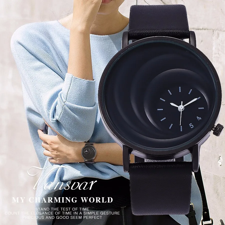 

Vansvar Brand Unique Moon Dial Creative Design Watch Fashion Ladies Quartz Wristwatch Leather Strap Analog Women's Watches Gift