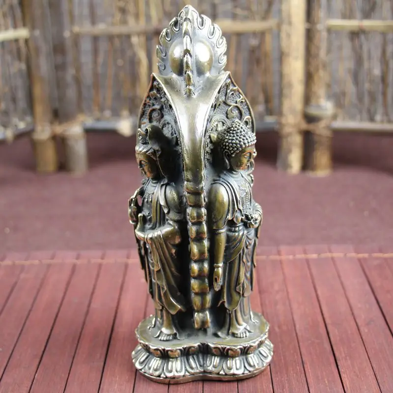 Китай Медь 3 лица Kwan-yin guan yin статуя Будды бесплатная доставка | Дом и сад
