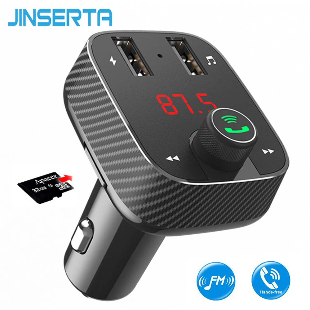 

JINSERTA Wireless Bluetooth FM Transmitter Hands-free Car Kit FM Modulator Car Audio Mp3 Player Dual USB Charger Support TF Card