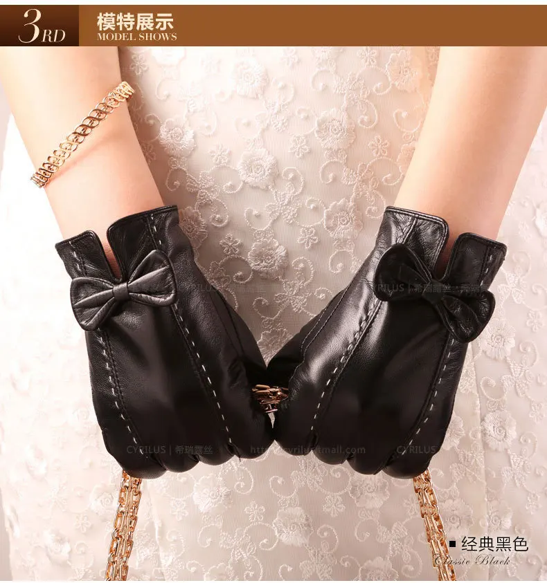 Женские кожаные перчатки с бантом, импортные высококачественные перчатки из овечьей кожи, женские перчатки из натуральной кожи, черные, s m l xl
