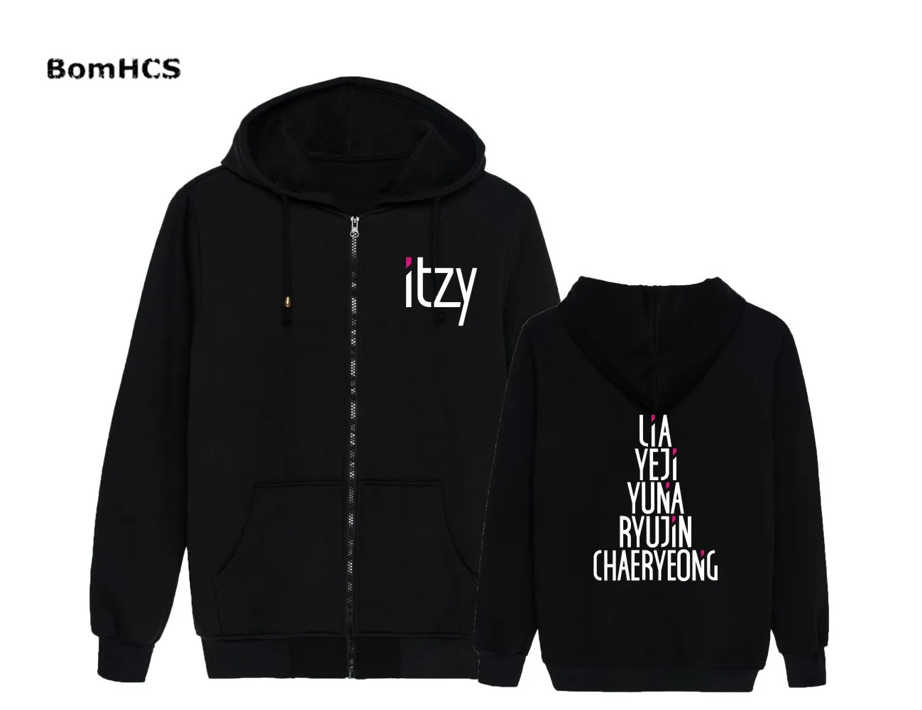 

BomHCS Kpop ITZY YEJI Cotton Zipper Hoodies Fashion Zipper Coat Sports Coat Outwear (Black Grey )