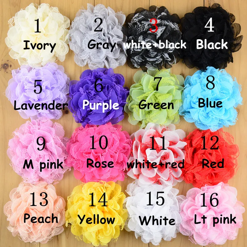 

45pcs/lot Wholesale girl 3.94" gauze flowers without clips for hair crochet headband 16 Color for choose Freeshipping MH21