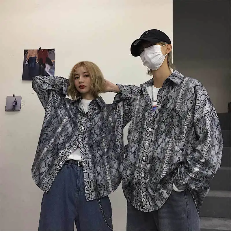 Mens Spring New Fashion Printed Long Sleeve Loose Shirt Youth Casual Party Shirt