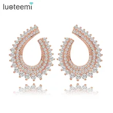 LUOTEEMI 2016 Design Jewelry Women’s Cheap Shining Fashion Rose Gold Plated Micro Pave Setting CZ Novel Bar Party Stud Earrings