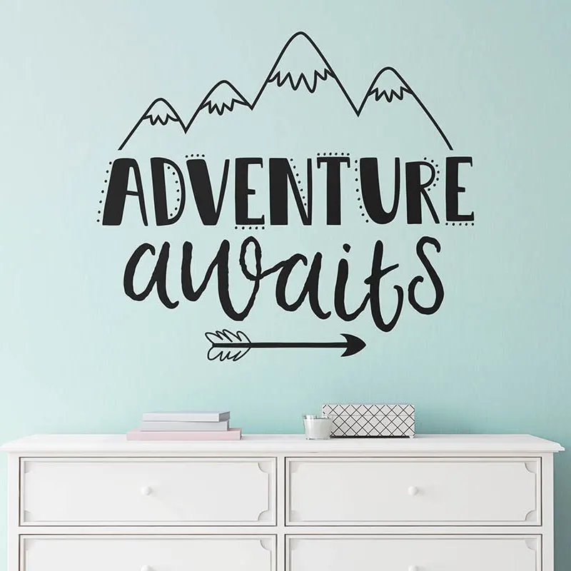 Adventure Awaits Mountains Quote Vinyl Wall Decal Boys Bedroom Art Mural Home Decor Nordic style | Дом и сад