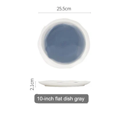 EECAMAIL, японский стиль, чернильная керамическая посуда, для дома, обеденная чаша, неправильное боковое блюдо, миска для супа, тарелка из костяного фарфора, плоская тарелка для стейка - Цвет: 10-inch dish gray