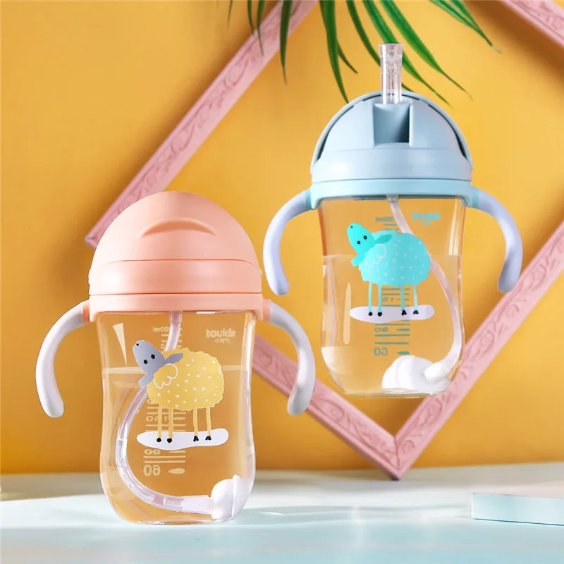 

Children Baby Feeding Bottle Cup 300ML Kids Bottle with Handle Gravity Ball Infant Drink Training Learning Drinker Water Bottle