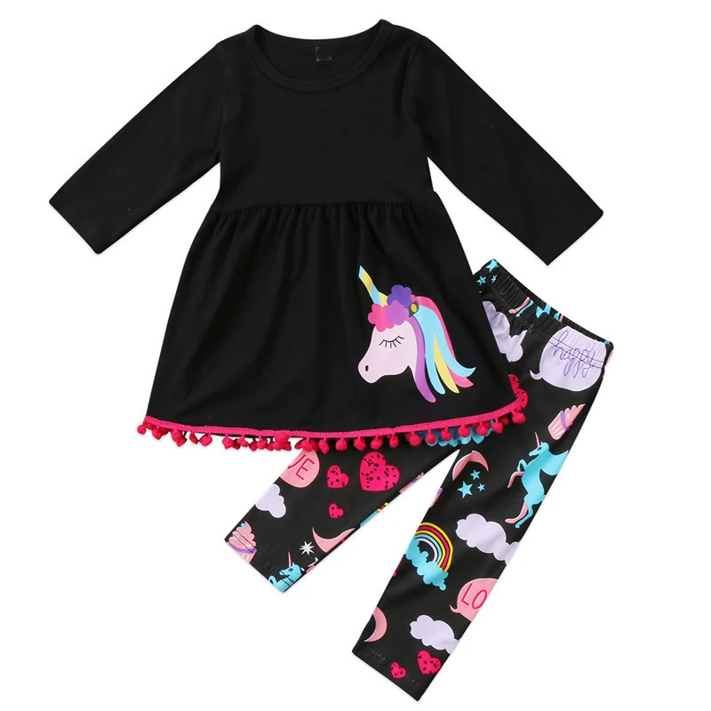 Комплекты одежды для маленьких девочек; Детские Рождественские костюмы; брендовый детский спортивный костюм для девочек; комплект одежды для девочек; платье с единорогом+ штаны