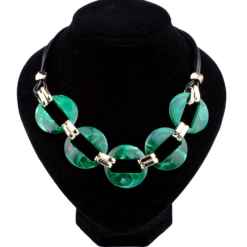 2018 Geometric Resin Jewelry Women Necklace And Pendant Leather Rope