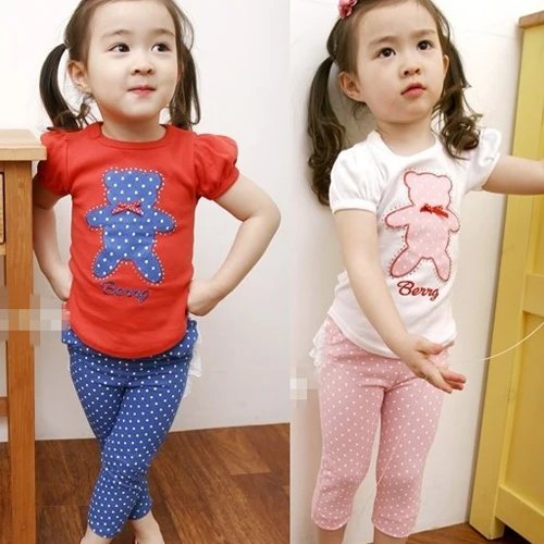 

2016 Summer Female Children'S Clothing Baby Child Girl Short-Sleeve T-Shirt Ankle Length Trousers Set