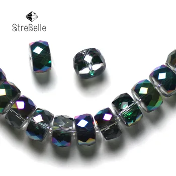 

2020 new arrivals malachite-plated green beads colume shape crystal glass DIY Jewelry