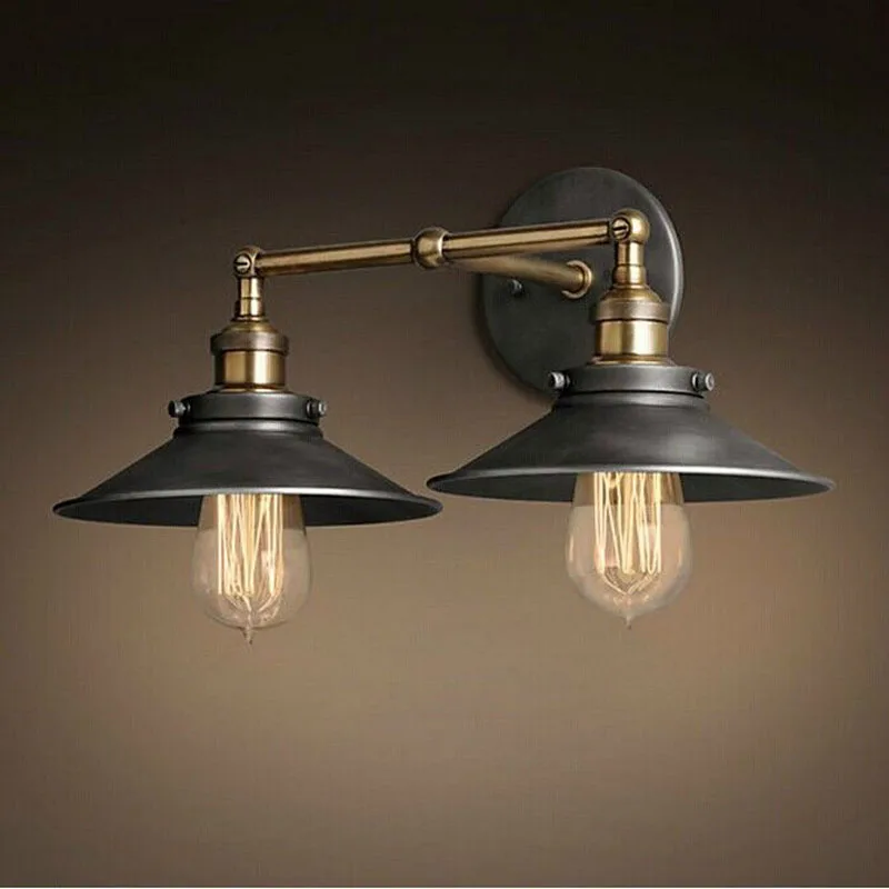 Современный винтажный Лофт металлический настенный светильник с двумя головками Ретро латунный настенный светильник в стиле кантри E27 Edison Бра Лампа 110 В/220 В