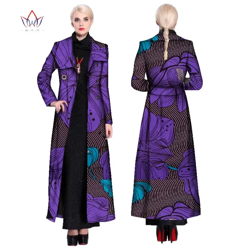 

2018 African Fashion Autumn Plus Size Women Trench Coat Traditional African Wax Print Clothing Dashiki Casual Outwear WY901