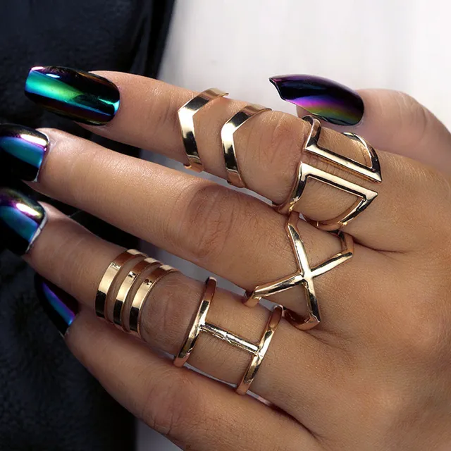 RAVIMOUR Steampunk Boho Knuckles Women Rings Gold Color Geometric Wave Cross Met RAVIMOUR Steampunk Boho Knuckles Women Rings Gold Color Geometric Wave Cross Met