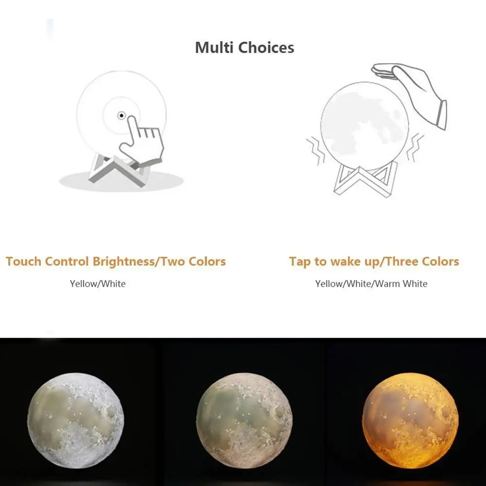  3D Night Light 16 Colors Change with Remote Moon Lamp Rechargeable Touch Control Lights Novelty Nig - 33041959196