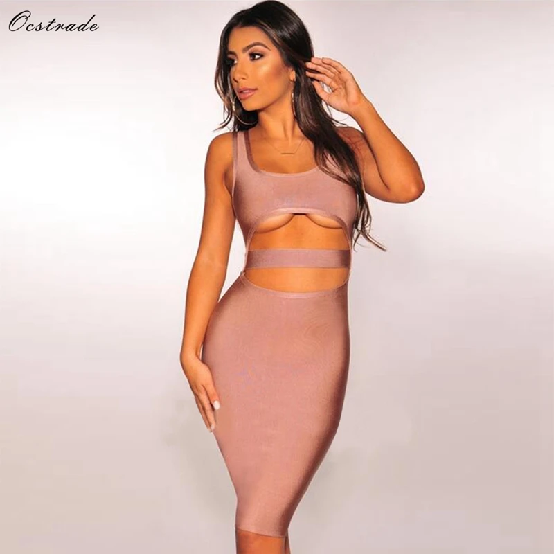 

Ocstrade Women Dress Bandage 2019 Hot New Trends Coffee Sexy Underboob Cut Out Tank Bandage Dress Bodycon Rayon Party Dresse