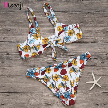 

2018 New Sexy Bowknot Bikini Vintage Swimwear Women Swimsuit Summer Beach Wear Push Up Bikinis Set Bandage Floral Bathing Suits
