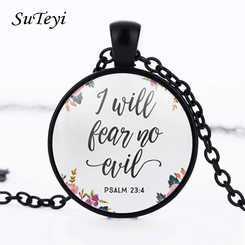 SUTEYI I Will Fear No Evil Psalm 23 4 ожерелье цветок каллиграфия Библейская Цитата стеклянные