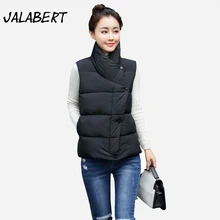 2017 new autumn winter cotton vest female Short Slim Oblique zipper jacket women fashion Button Solid lapel Waistcoat