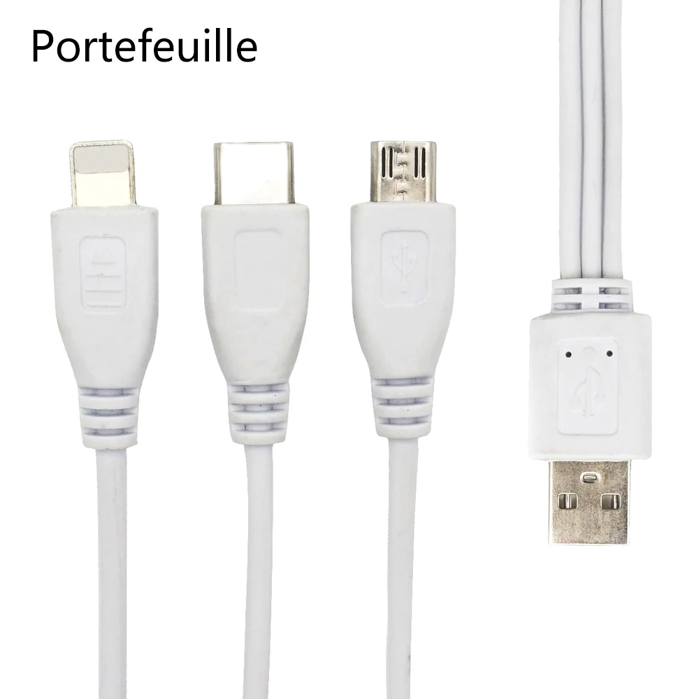 Portefeuille 3in1 Micro Тип usb C зарядный кабель для Samsung Galaxy S8 плюс S7 край S6 iPhone 7 8 6 5 5S SE