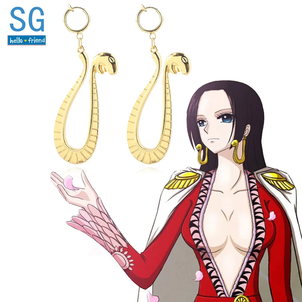 

SG Hot Sale Gold One Piece Anime Drop Earrings Boa Hancock Snake Hankok Luffy Earrings Dragon Ball Keyring Girls Jewelry Gift
