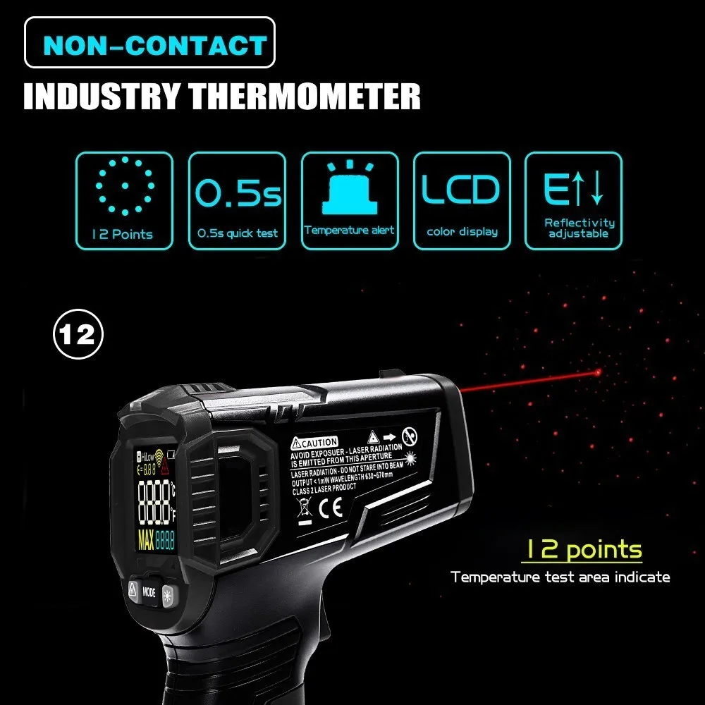 Koop Laser Infrarood Digitale Handheld Thermometer Gun Vochtigheid Meter Temperatuur Luchtvochtigheid Hygrometer Meter Pyrometer Temp LCD Display