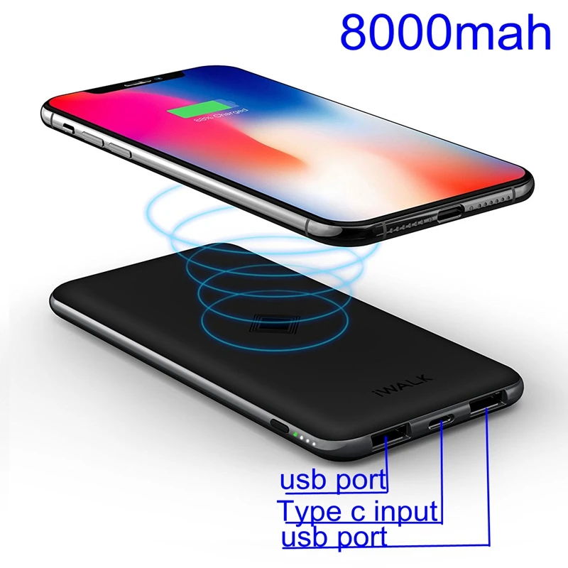 IWalk QI Беспроводное зарядное устройство 8000 мА портативное 5 Вт для Samsung Galaxy S9 Note 9