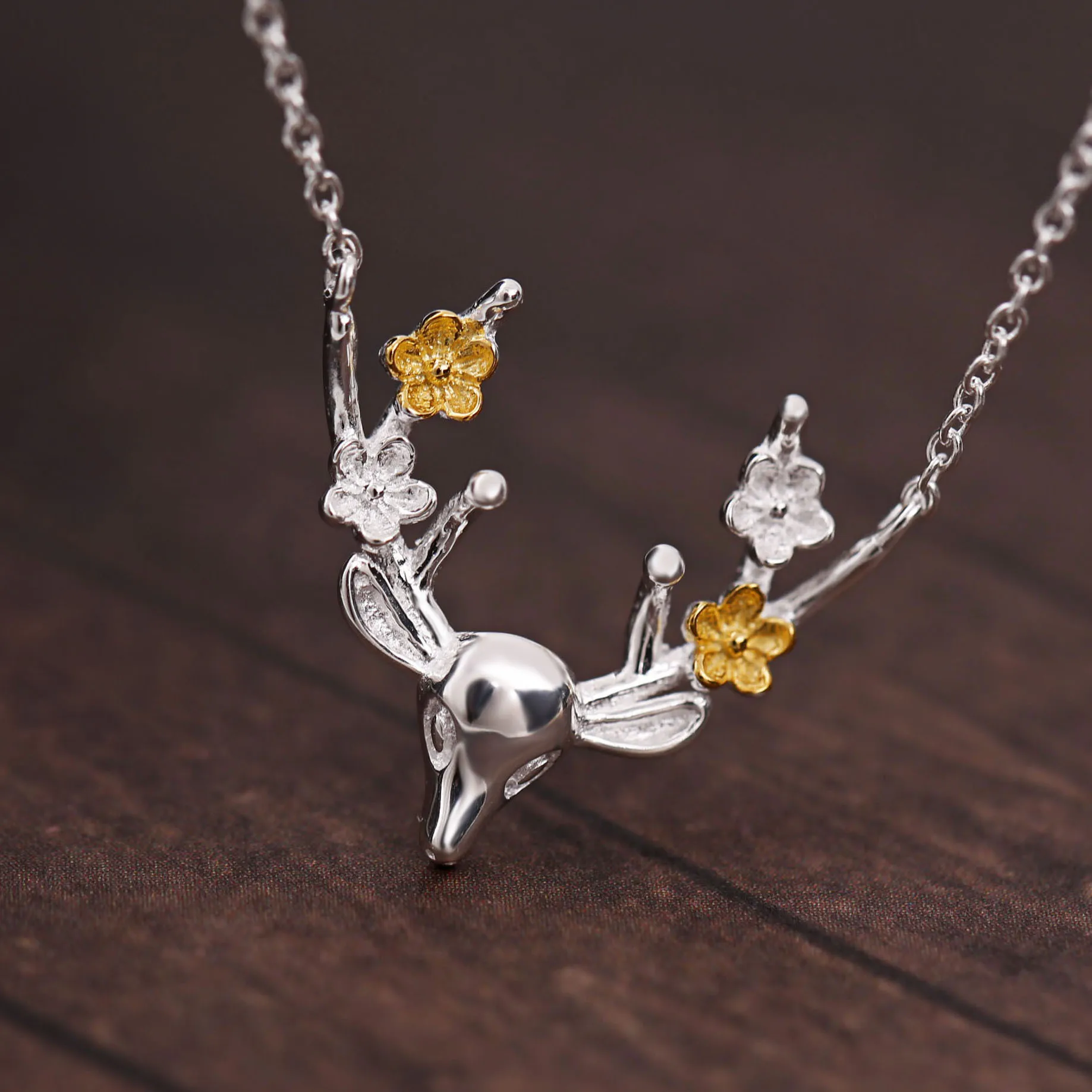 Plum Antlers 100% Sterling 925 silver necklace women necklace cute animal pendant necklace Jewelry