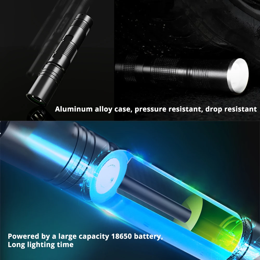 Водонепроницаемый портативный фонарик с 5 режимами освещения светодиодный мини-фонарик с 18650 батареей подходит для ночного освещения, кемпинга и т. д