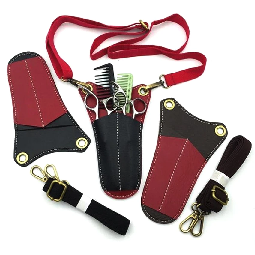 

High Quality PU Hairstling Tools Bag Couple Scissors Pouch With Adjustable Belt Hair Scissor Bag Can Please 2 Scissors And Comb