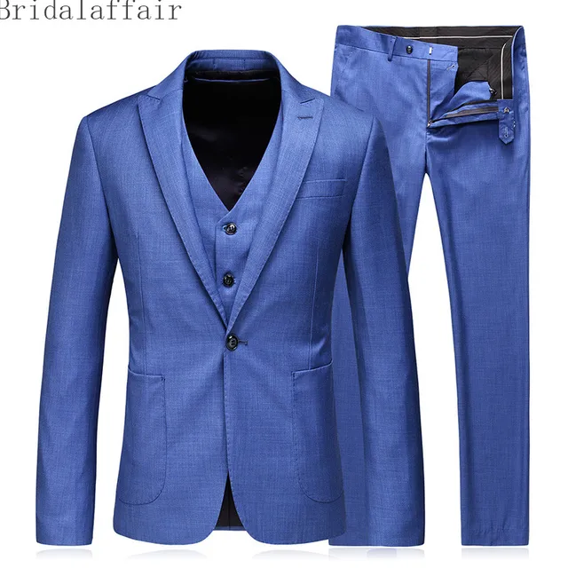 (Jacket+Pant+Vest) Blue Color Black Slim Fit Dress Man Business Suit ...