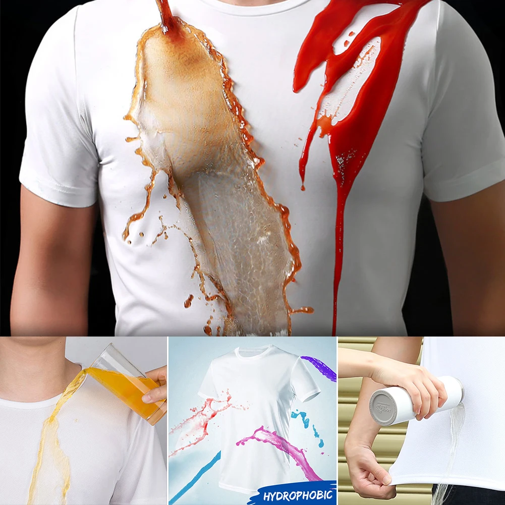 

Anti-Dirty Waterproof Men T Shirt Creative Hydrophobic Stainproof Breathable Antifouling Quick Dry Top Short Sleeve T Shirt Men