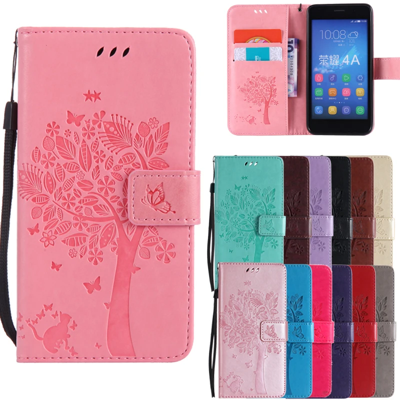 

3D Tree For Huawei Y6 2015 5.0" Phone Case For Huawei Honor 4A PU Leather Mobile Shell For Huawei Y6 scale Wallet Flip Cover