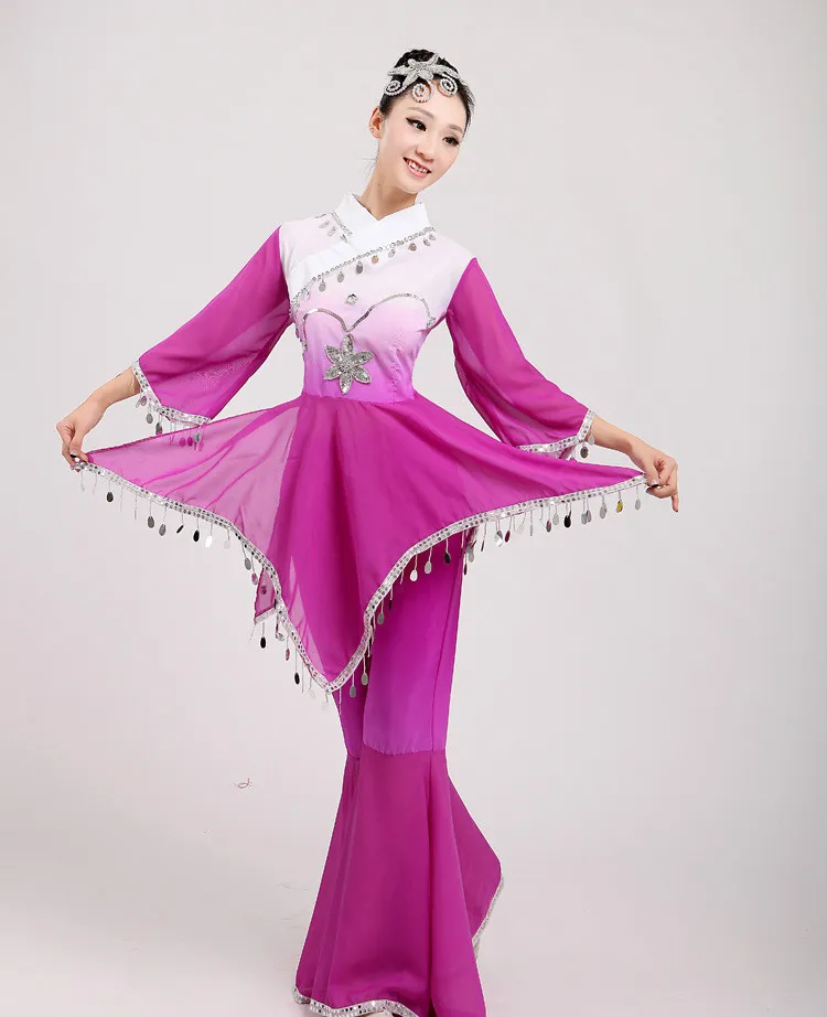 Китайский классический танцевальные костюмы Yangko танец фиолетовые костюмы женский чернила тонкие поэтический Hanfu этап одежда для