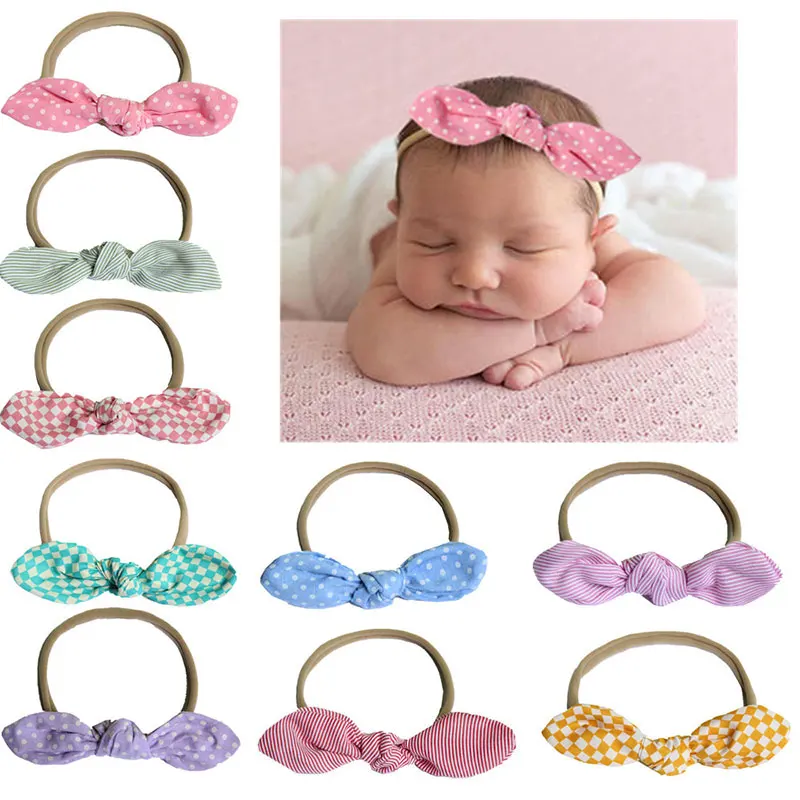 Cute Baby Hair Bands Rabbit Ears Headband Dotted Striped Plaid Girls Bow Kont Hairpins Sweet Kids Headwear Bebe Hair Accessories 3pcs set baby bows headband cute rabbit ear elastic bebe headband cotton bowknot hairband headwear flower girls hair accessories