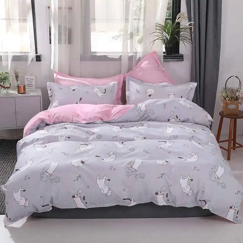 SlowDream Bedding Set Cartoon Lovely Rabbit Pink Girl Bedspread Double Queen Adult Child Duvet Cover Set Bed Linen Flat Sheet - Цвет: 3