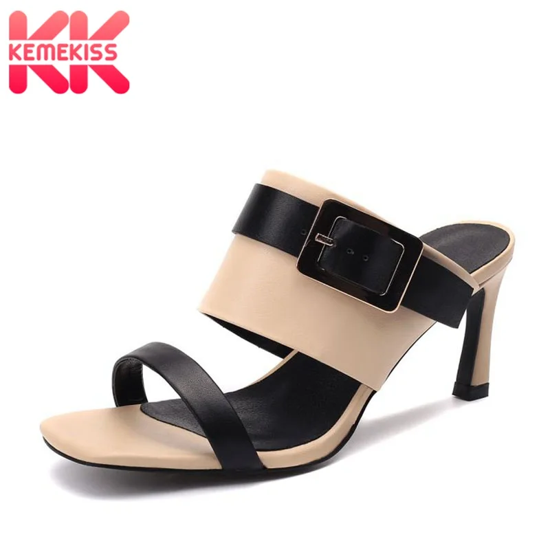 

KemeKiss Women'S Sandals Quality Real Leather Summer Beach Shoes For Women Casual Buckle High Heels Slippers Shoes Size 33-42