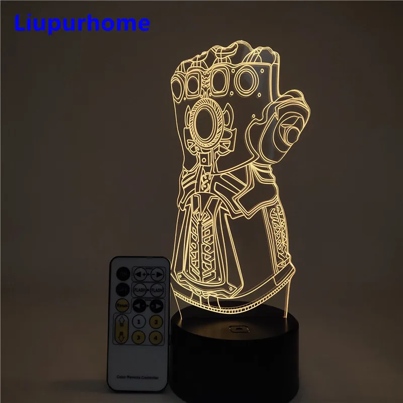Avengers Infinity War Thanos Infinity Gauntlet Gloves LED 3D Night lights Acrylic Color Changing Table Lamp Decoration Lampara
