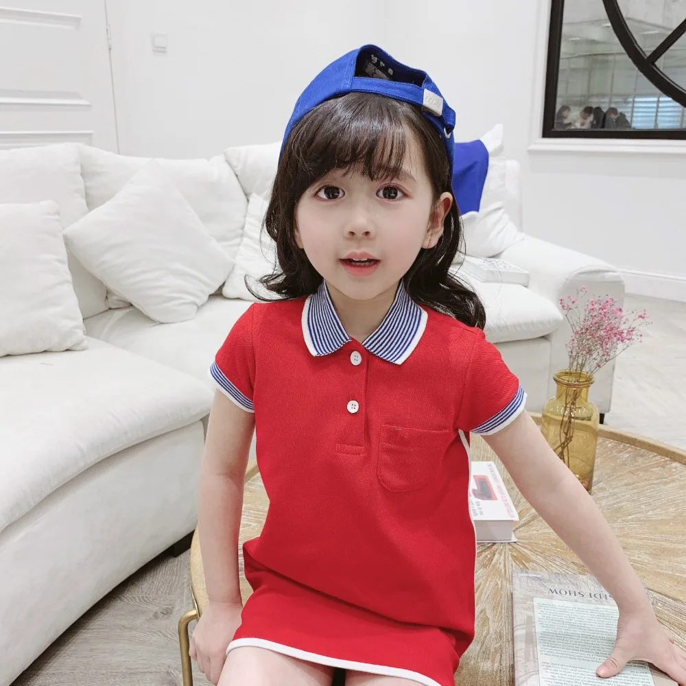 Платье-поло для маленьких девочек; однотонные синие и красные милые платья для маленьких девочек; Эксклюзивная детская одежда