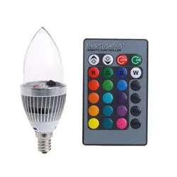 E12 3 Вт RGB светодиодный 15 цветов изменяющаяся Свеча лампа W/Дистанционное Управление AC85-265V
