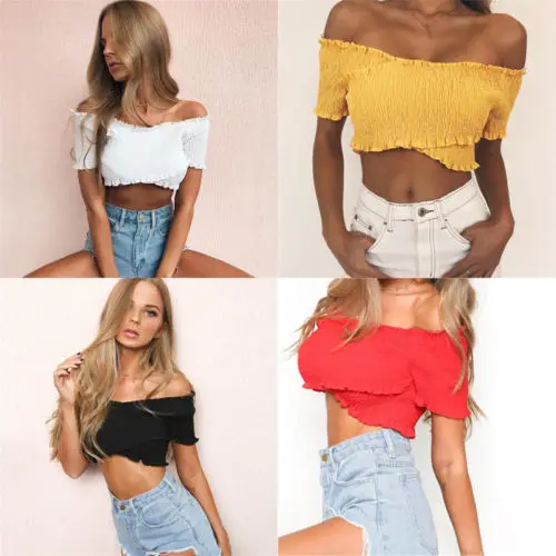 Кроп Топ женский с открытыми плечами однотонный ярких цветов|crop top|fashion crop topwomen |